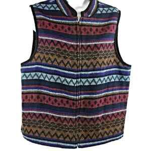 Womens Stripe Vest‎ Size 8 Wool Blend Zip Up Purple Blue Brown Red